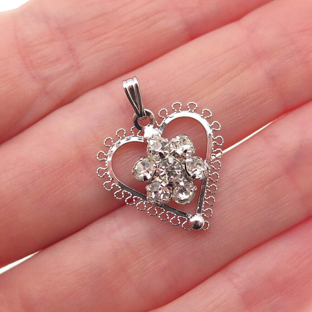 Jerome Fleischer & Co. 925 Sterling Vintage Rhinestone Heart Mini Charm Pendant